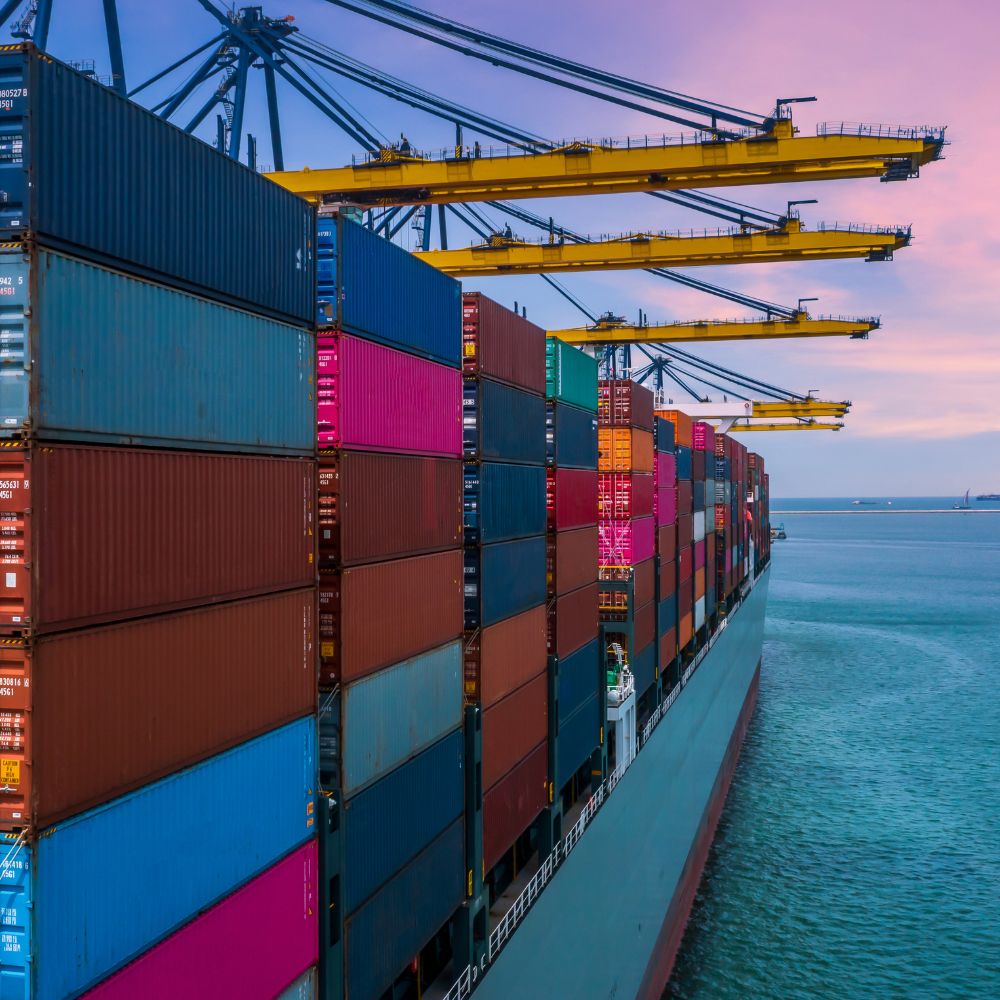 Container yard with rows of shipping containers - NVOCC Operations
